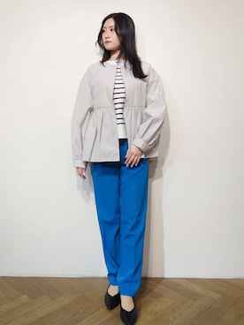「アイテム（ノーカラージャケット）」を使った、Uさん（レディース・155cm）の春コーディネート