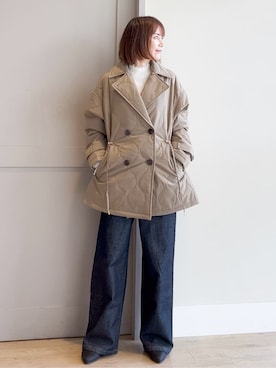 「アイテム（ピーコート、ブラウン系）」を使った、yamakoさん（レディース・154cm）の秋コーディネート