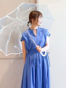 「アイテム（長傘、ブルー系）」を使った、yamakoさん（レディース・154cm）の夏コーディネート