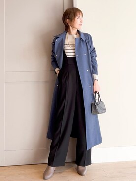 「アイテム（トレンチコート、ブルー系）」を使った、yamakoさん（レディース・154cm）の冬コーディネート