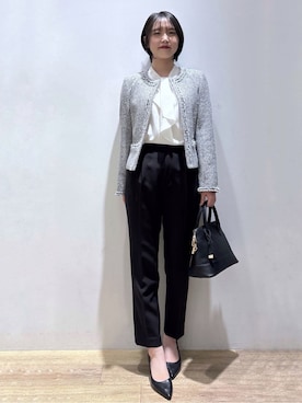 「アイテム（ノーカラージャケット、ブラック系）」を使った、mizukiさん（レディース・160cm）の冬コーディネート