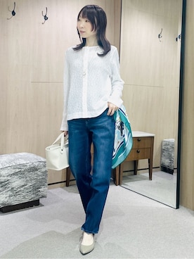 「アイテム（ノーカラーコート）」を使った、Miwaさん（レディース・155cm）の春コーディネート