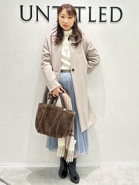 「アイテム（ノーカラーコート、ベージュ系）」を使った、Miwaさん（レディース・155cm）の春コーディネート