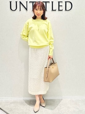 「アイテム（ノーカラーコート、ベージュ系）」を使った、Miwaさん（レディース・155cm）の冬コーディネート