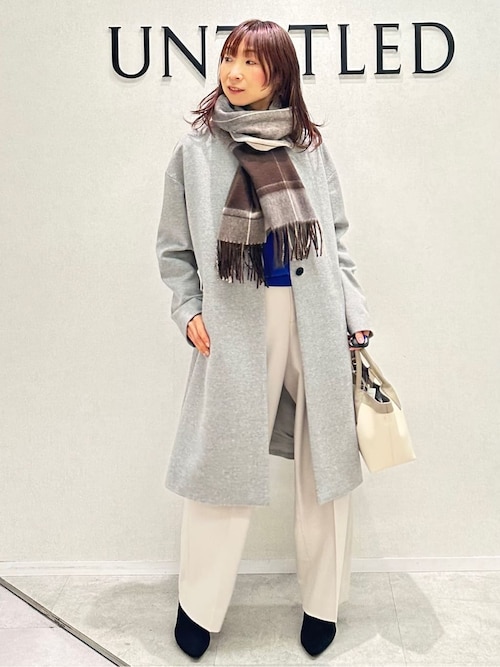 アンタイトル　ダークグレー カシミヤ混紡 ロングコート ゆったり/軽やか】カシミヤ混ノーカラーコート （その他アウター