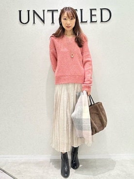 「アイテム（ノーカラーコート、ベージュ系）」を使った、Miwaさん（レディース・155cm）の冬コーディネート