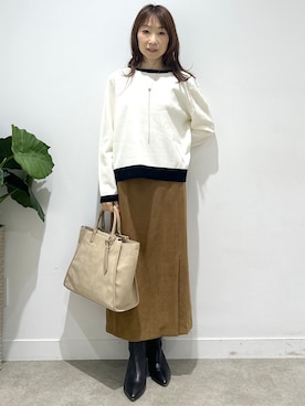 「UNTITLED（アンタイトル）の【軽アウター/ウール100】ウールショートコート（その他アウター、ブラック系）」を使った、Miwaさん（レディース・155cm）の秋コーディネート