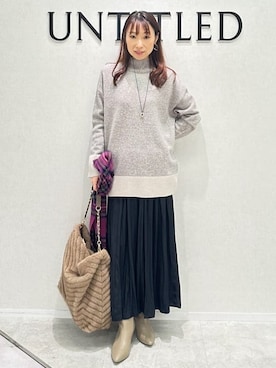 「アイテム（ノーカラーコート、ベージュ系）」を使った、Miwaさん（レディース・155cm）の秋コーディネート