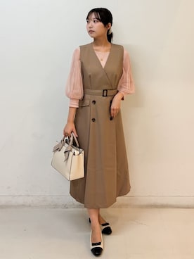 「index（インデックス）の《5色展開》マジョリカプリーツスリーブニット【洗濯機洗い可】（ニット/セーター、ピンク系）」を使った、もとさん（レディース・157cm）の秋コーディネート