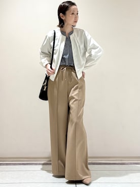「COUP DE CHANCE（クードシャンス）の【手洗い可／軽量】ノーカラーブルゾン（ブルゾン、ホワイト系）」を使った、Takahashiさん（レディース・152cm）の春コーディネート