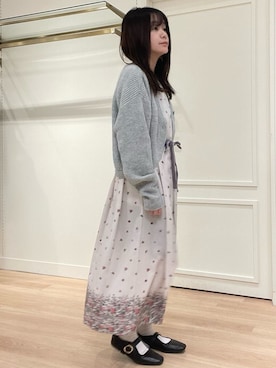 「LAURA ASHLEY（ローラアシュレイ）の【洗える／同柄アイテムあり】ライリー バタフライズ柄 ワンピース（ワンピース、ベージュ系）」を使った、rie⭐︎さん（レディース・153cm）の冬コーディネート