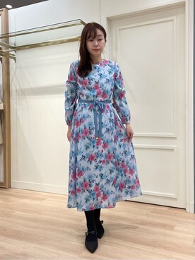 「LAURA ASHLEY（ローラアシュレイ）の【洗える／同柄アイテムあり】フリーサム ヘイズ柄ワンピース（ワンピース、ホワイト系）」を使った、rie⭐︎さん（レディース・153cm）の冬コーディネート