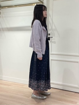 「LAURA ASHLEY（ローラアシュレイ）の【洗える／同柄アイテムあり】ライリー バタフライズ柄 ワンピース（ワンピース、ブルー系）」を使った、rie⭐︎さん（レディース・153cm）の秋コーディネート