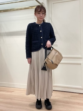「LAURA ASHLEY（ローラアシュレイ）の【洗える／テープヤーン】ツイードカーディガン（カーディガン/ボレロ、ブルー系）」を使った、rie⭐︎さん（レディース・153cm）の冬コーディネート