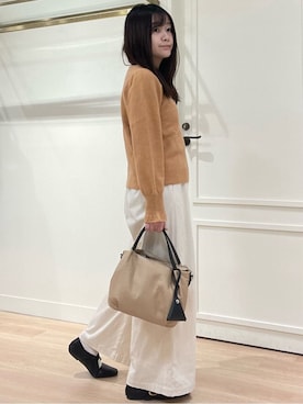 「LAURA ASHLEY（ローラアシュレイ）の【FOX混／洗える／袖口フリル】 柄編みプルオーバーニット（ニット/セーター、オレンジ系）」を使った、rie⭐︎さん（レディース・153cm）の冬コーディネート