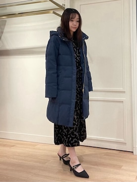 「LAURA ASHLEY（ローラアシュレイ）の【洗える／同柄アイテムあり】エラビー スプリッグ柄ベロアワンピース（ワンピース、ブラック系）」を使った、rie⭐︎さん（レディース・153cm）の冬コーディネート