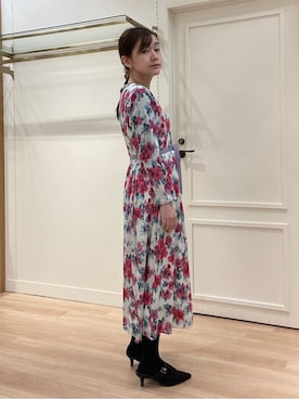 「LAURA ASHLEY（ローラアシュレイ）の【洗える／同柄アイテムあり】フリーサム ヘイズ柄ワンピース（ワンピース、ホワイト系）」を使った、rie⭐︎さん（レディース・153cm）の春コーディネート