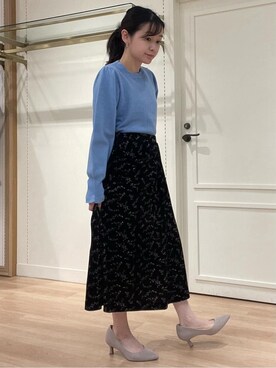 「LAURA ASHLEY（ローラアシュレイ）の【FOX混／洗える／袖口フリル】 柄編みプルオーバーニット（ニット/セーター、ブルー系）」を使った、rie⭐︎さん（レディース・153cm）の秋コーディネート