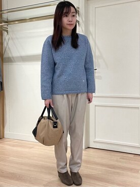 「LAURA ASHLEY（ローラアシュレイ）の【ウエストゴム／好評につきカラー追加！】クロップドパンツ（その他パンツ、ベージュ系）」を使った、rie⭐︎さん（レディース・153cm）の冬コーディネート