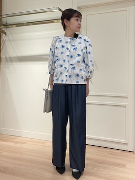 「LAURA ASHLEY（ローラアシュレイ）の【撥水／2WAY】ランズウィック柄 ラッシュガード（Tシャツ/カットソー、ブルー系）」を使った、rie⭐︎さん（レディース・153cm）の夏コーディネート