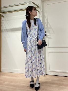 「LAURA ASHLEY（ローラアシュレイ）の【UVカット／接触冷感】ポリー柄 コットンジャージーワンピース（ワンピース、ホワイト系）」を使った、rie⭐︎さん（レディース・153cm）の春コーディネート