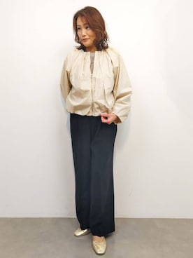 「OPAQUE.CLIP（オペークドットクリップ）の【定番】名品フラットバレエシューズ（パンプス、ゴールド系）」を使った、エーさん（レディース・160cm）の春コーディネート