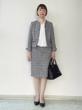 「アイテム（ノーカラージャケット、ブラック系）」を使った、aliceさん（レディース・166cm）の冬コーディネート