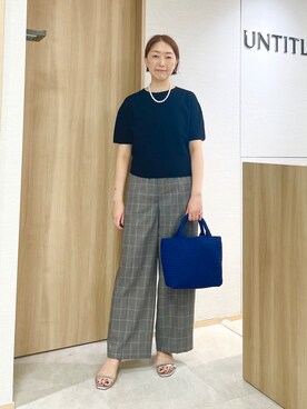 「UNTITLED（アンタイトル）の【セットアップ可/ストレッチ性】ドライタッチニットプルオーバー（ニット/セーター、ブラック系）」を使った、aliceさん（レディース・166cm）の夏コーディネート