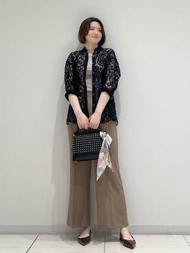 「INDIVI（インディヴィ）の【洗える／トレンド】大人レースシャツ（シャツ/ブラウス、ブラック系）」を使った、T.Kさん（レディース・171cm）の夏コーディネート