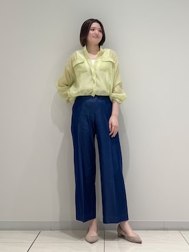 「INDIVI（インディヴィ）の【日本製】ビスチェインナータンクトップ（タンクトップ、ホワイト系）」を使った、T.Kさん（レディース・171cm）の夏コーディネート