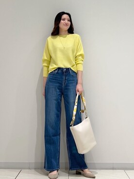 「INDIVI（インディヴィ）の【洗える／キレイ色】体型カバー無縫製ニット（ニット/セーター、イエロー系）」を使った、T.Kさん（レディース・171cm）の春コーディネート