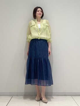 「INDIVI（インディヴィ）の【日本製】ビスチェインナータンクトップ（タンクトップ、ホワイト系）」を使った、T.Kさん（レディース・171cm）の夏コーディネート