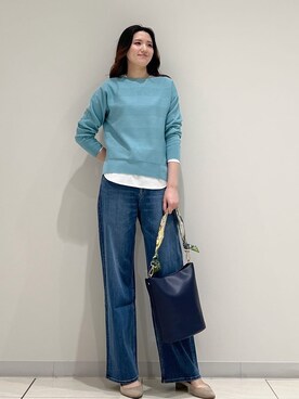 「INDIVI（インディヴィ）の【洗える／キレイ色】体型カバー無縫製ニット（ニット/セーター、ブルー系）」を使った、T.Kさん（レディース・171cm）の春コーディネート