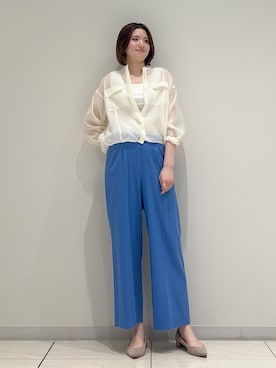 「INDIVI（インディヴィ）の【日本製】ビスチェインナータンクトップ（タンクトップ、ホワイト系）」を使った、T.Kさん（レディース・171cm）の夏コーディネート