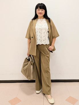 「アイテム（テーラードジャケット、イエロー系）」を使った、ともさん（レディース・165cm）の夏コーディネート
