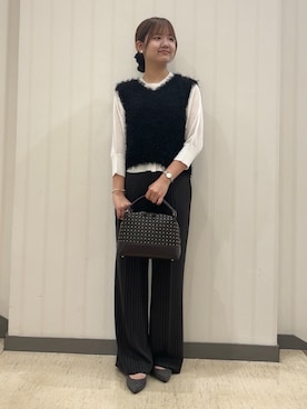 「INDIVI（インディヴィ）の【シアー／軽羽織】ドルマン袖ニットカーディガン（カーディガン/ボレロ、ホワイト系）」を使った、ちひさん（レディース・162cm）の夏コーディネート