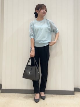 「INDIVI（インディヴィ）の【体型カバー／洗える】シアードルマンニット（ニット/セーター、グリーン系）」を使った、ちひさん（レディース・162cm）の夏コーディネート