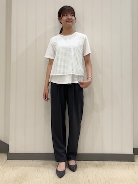 「INDIVI（インディヴィ）の【洗える】レイヤード風レースコンビTシャツ（Tシャツ/カットソー）」を使った、ちひさん（レディース・162cm）の夏コーディネート