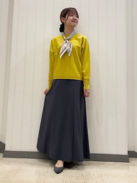 「アイテム（バンダナ/スカーフ、ベージュ系）」を使った、ちひさん（レディース・162cm）の秋コーディネート