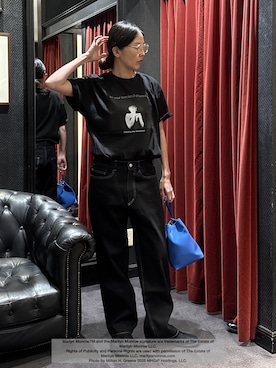「TAKEO KIKUCHI（タケオキクチ）の【BOWLER HAT LABEL】エクスプローラー 11ozカラーデニム（デニムパンツ、ブラック系）」を使った、jinnoさん（レディース）の夏コーディネート