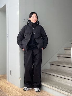 「TAKEO KIKUCHI（タケオキクチ）の【袖取り外し可】デタッチャブル ダウンブルゾン（ダウンジャケット/コート、ブラック系）」を使った、jinnoさん（レディース）の冬コーディネート