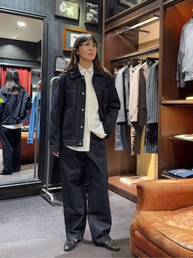 「TAKEO KIKUCHI（タケオキクチ）の【BOWLER HAT LABEL】エクスプローラー Gジャン（デニムジャケット、ブルー系）」を使った、jinnoさん（レディース）の春コーディネート