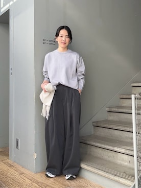 「TAKEO KIKUCHI（タケオキクチ）の【Sサイズ～】アンチピリング テーラードネック ニット（ニット/セーター、グレー系）」を使った、jinnoさん（レディース）の冬コーディネート
