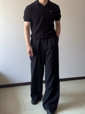 「THE CLE（ザクレ）のKNIT POLO SHIRT / ニットポロシャツ（ポロシャツ、ブラック系）」を使った、Tさん（メンズ・172cm）の夏コーディネート