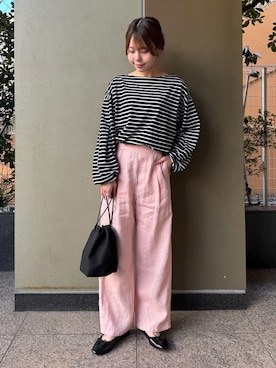 「B.C STOCK（ベーセーストック）の2WAY巾着バッグ（ハンドバッグ、ブラック系）」を使った、sawaさん（レディース・160cm）の冬コーディネート