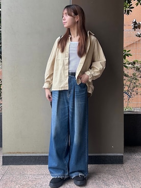 「B.C STOCK（ベーセーストック）のウォッシャブル / DU JOUR / デュ ジュール PEG TUCK JEAN（デニムパンツ、ブルー系）」を使った、sawaさん（レディース・160cm）の春コーディネート