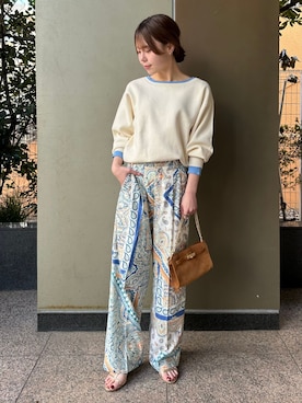「B.C STOCK（ベーセーストック）の手洗い可 / FINEアートプリントバックゴムトラウザー（その他パンツ、グリーン系）」を使った、sawaさん（レディース・160cm）の冬コーディネート