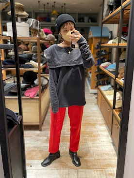 「OVERRIDE」｜「アイテム（スラックス）」を使った、akiさん（レディース・156cm）の秋コーディネート