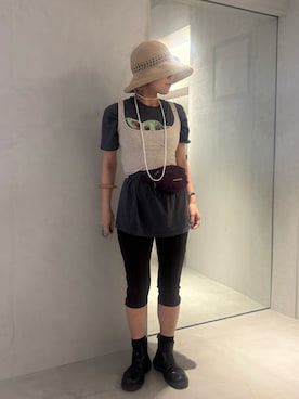 「Chapeau d' O（シャポードオー）のChapeau d' O  Sasawashi Sailor / シャポードオー（宽边帽、ベージュ系）」を使った、akiさん（レディース・156cm）の夏コーディネート