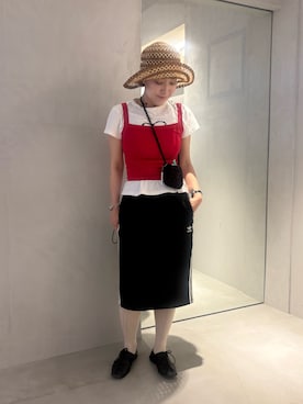 「Chapeau d' O（シャポードオー）のChapeau d' O  Raffia Lace Bd Hat / シャポードオー（ハット、ブラウン系）」を使った、akiさん（レディース・156cm）の夏コーディネート